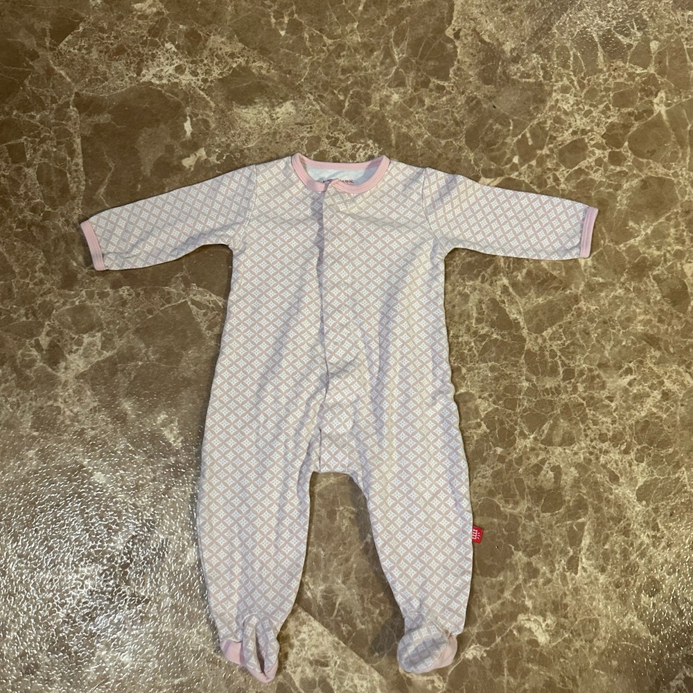 Magnetic Me Pink and White Patterned Footie